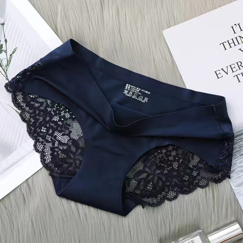 Ice Silk Lace Underwear Women'S Mid-Waist Traceless Cotton Crotch Skin-Friendly Plus Size Breathable Ultra-Thin Few Women'S Briefs - Image 1